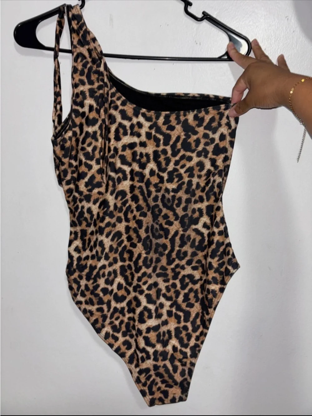 Leopard Print One-Shoulder Women One-Piece Swimsuit - Brown/Black